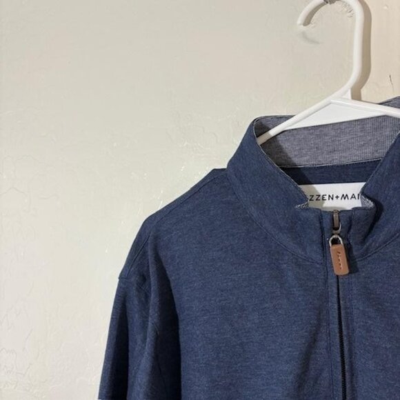 Mizzen+Main Sweater Mens Large Blue Quarter Zip Pullover Mock Neck Casual Knit - Picture 2 of 7